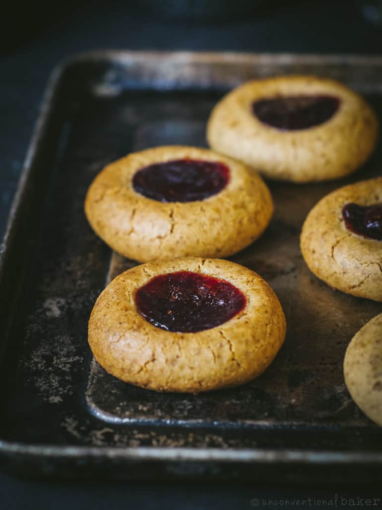 Soft & Chewy Grain-Free Vegan Almond Cookies with Cherry Jam